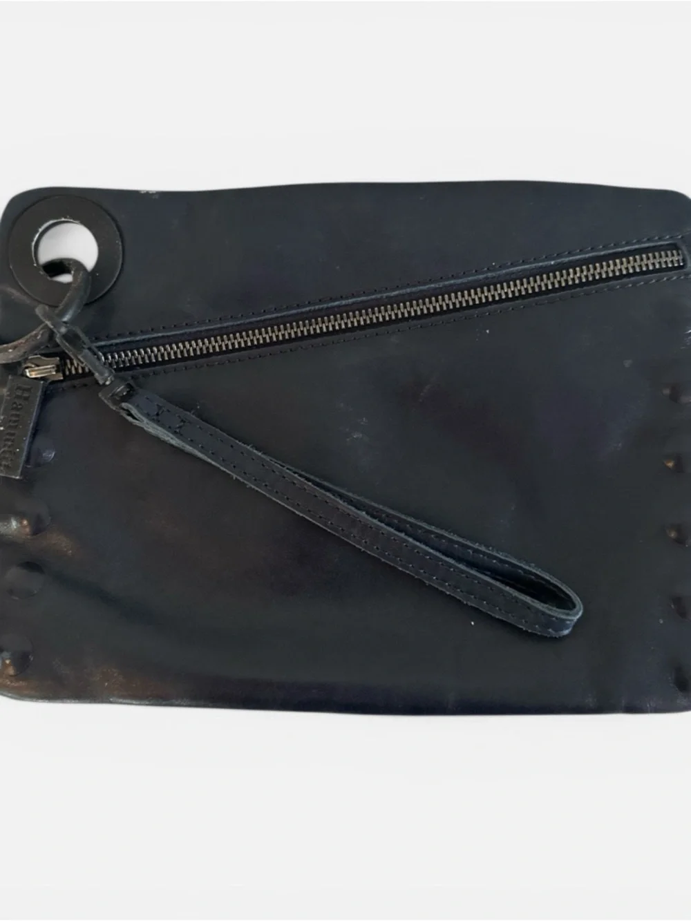 Hammitt Black Leather Wristlet Clutch with Zip Detail